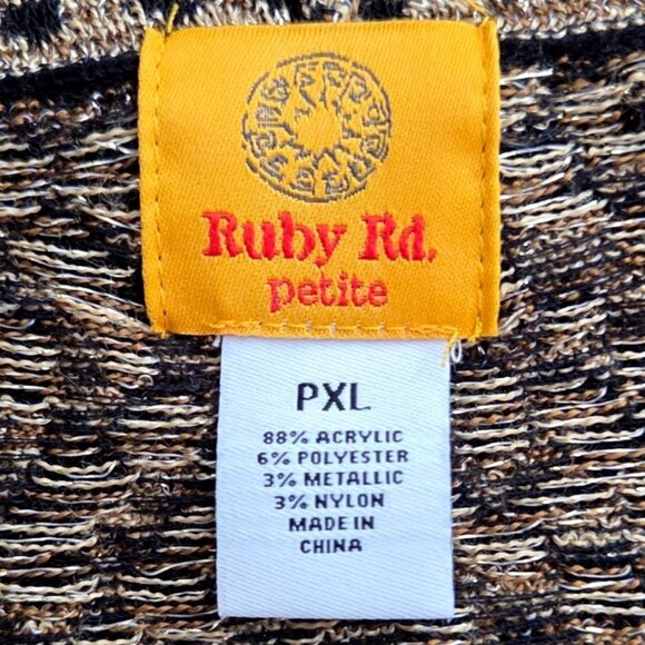 Ruby Rd. Petite PXL Leopard Print Open Front Cardigan With Metallic Gold Fringe - Picture 5 of 6